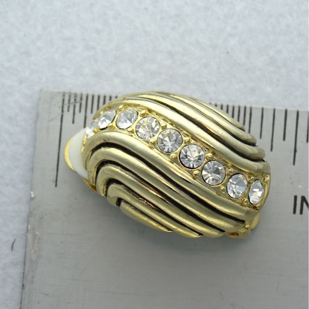 Vintage Gold-Tone Clip-On Earrings W/ Clear Rhinestone Accents Elegant Design - Picture 3 of 3